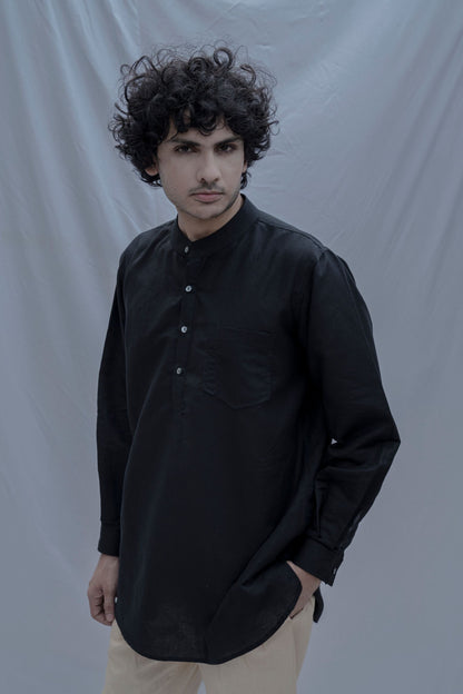 Delos - Black Short Kurta-0