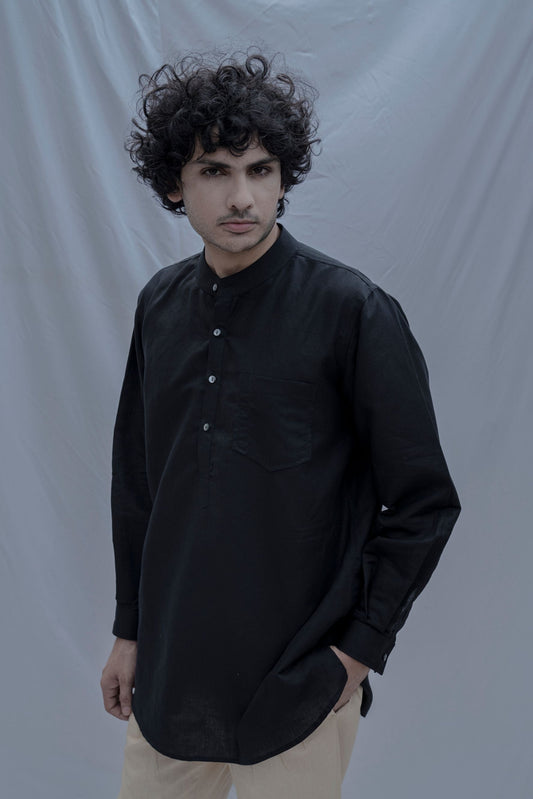 Delos - Black Short Kurta-0