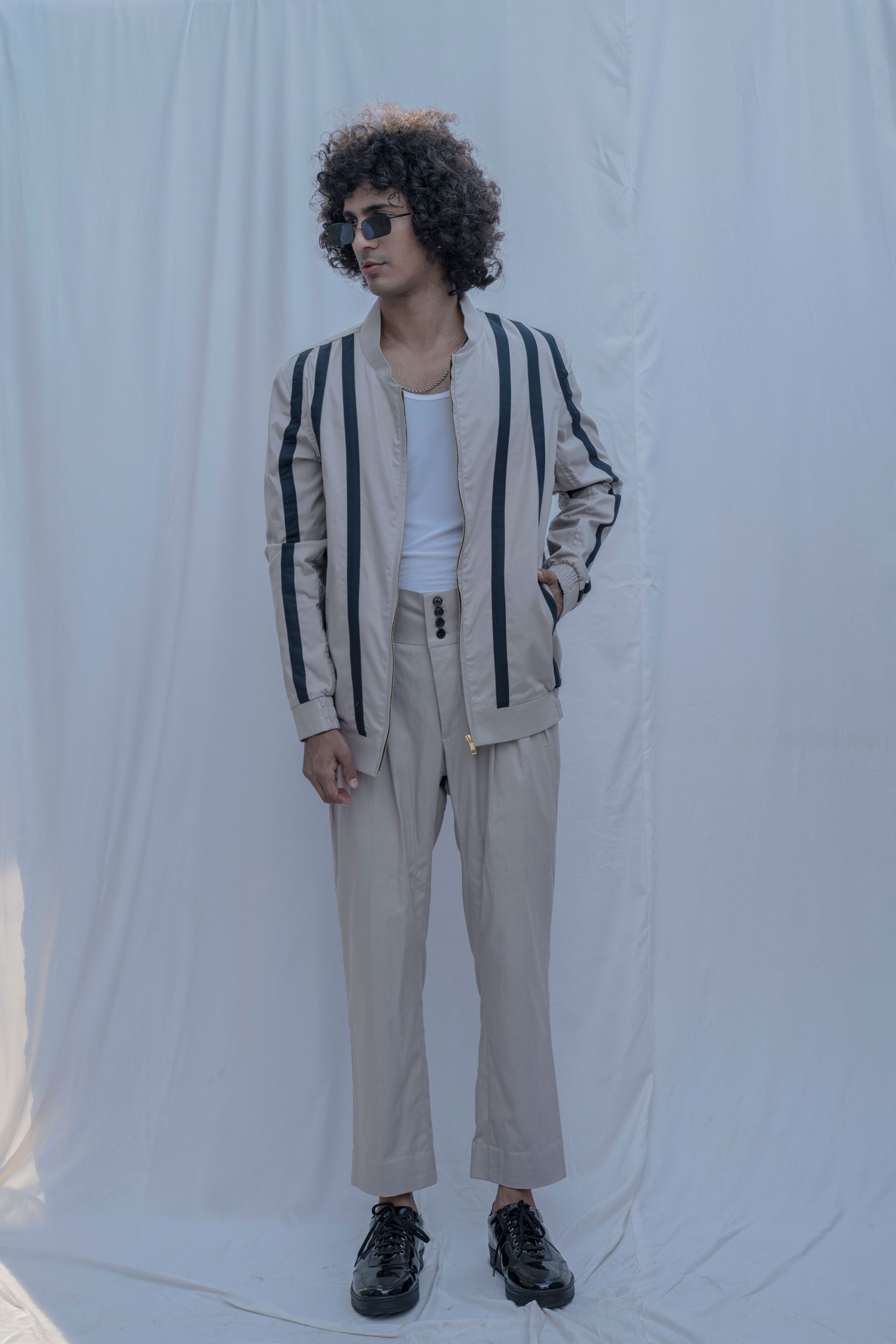 Poughkeepsie - Grey Bomber Jacket Stripes with Pant Set-0