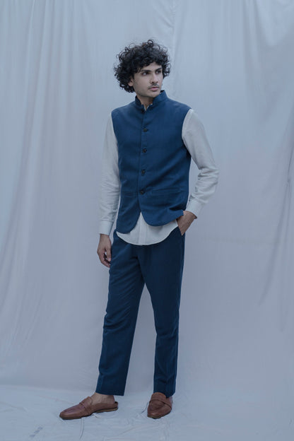 Cincinnati - Aegean Navy Blue Nehru Jacket with Pant Set-0