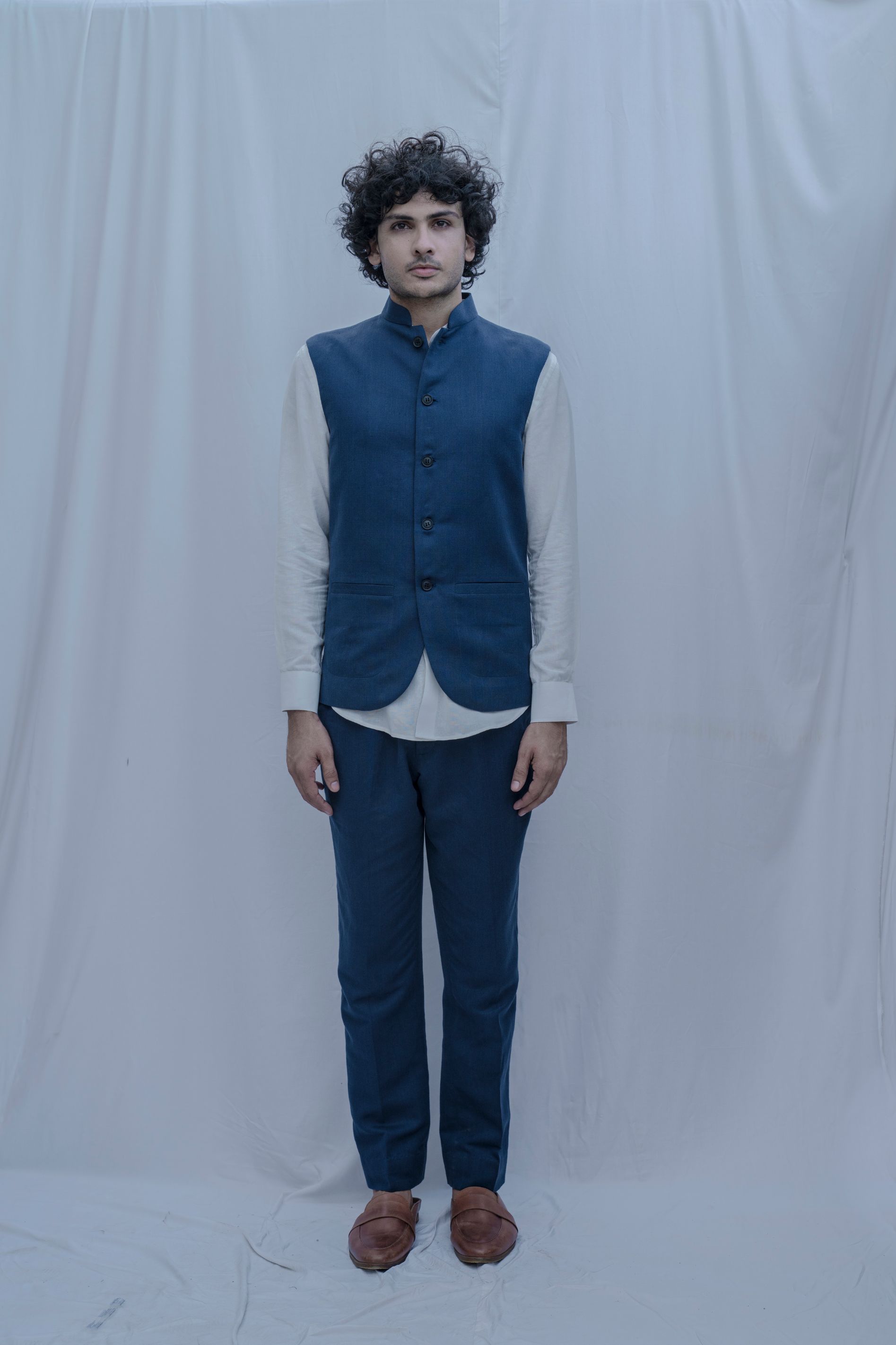 Cincinnati - Aegean Navy Blue Nehru Jacket with Pant Set-1