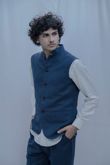 Cincinnati - Aegean Navy Blue Nehru Jacket with Pant Set-2