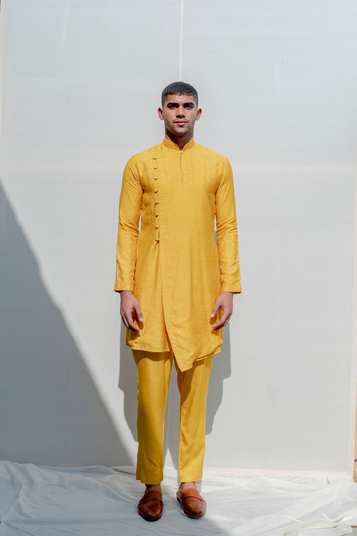 Rover - Mustard Asymmetric Kurta & Pant Set-0