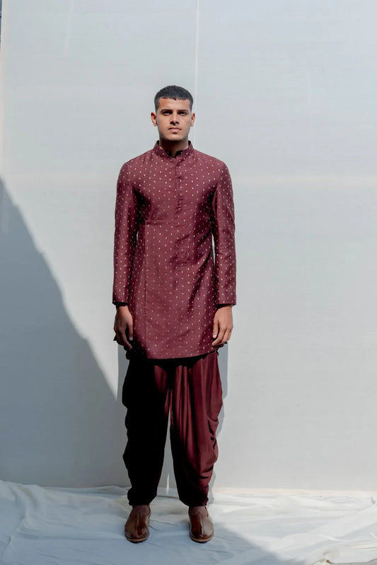 RAMBLER - Brown Asymmetrical Chanderi Kurta Set-0