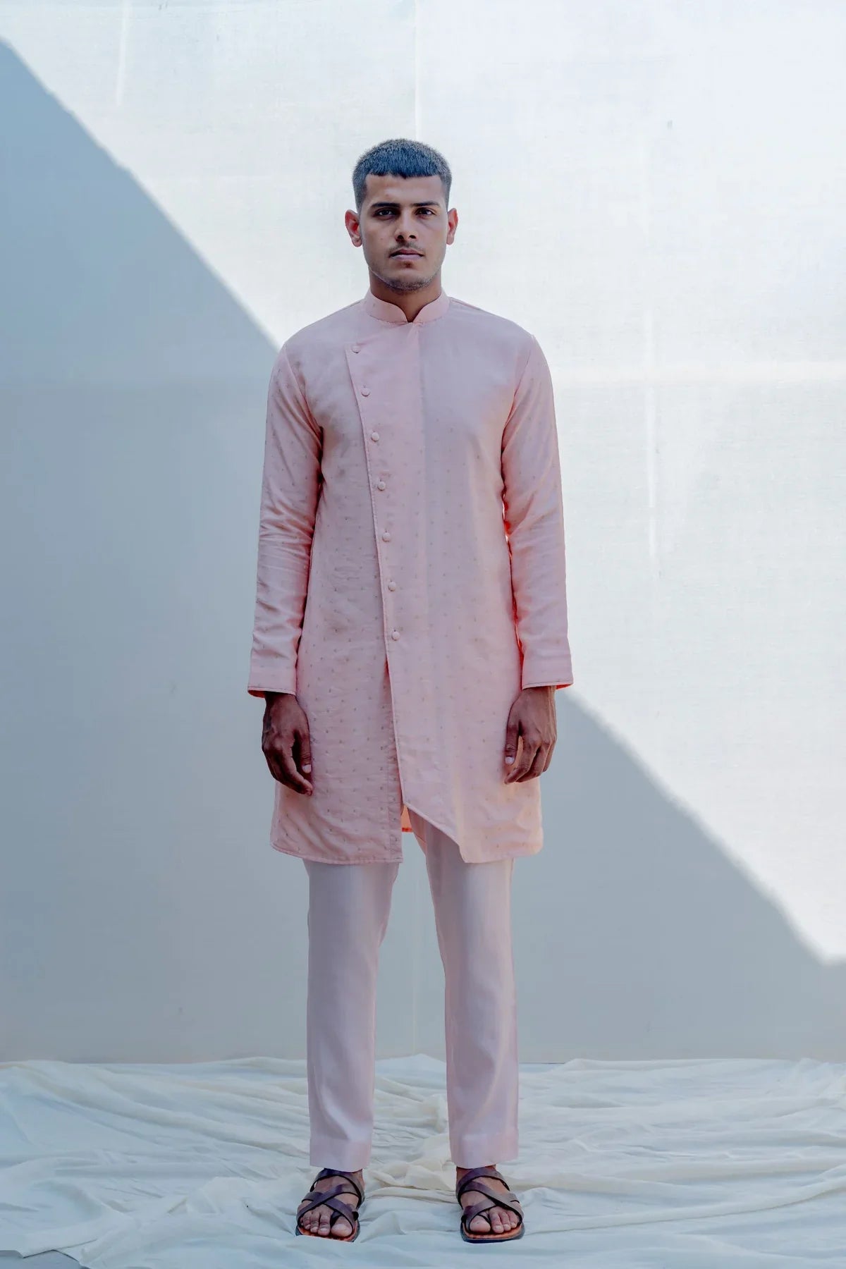 SINTI - Peach Asymmetrical Kurta Set-0