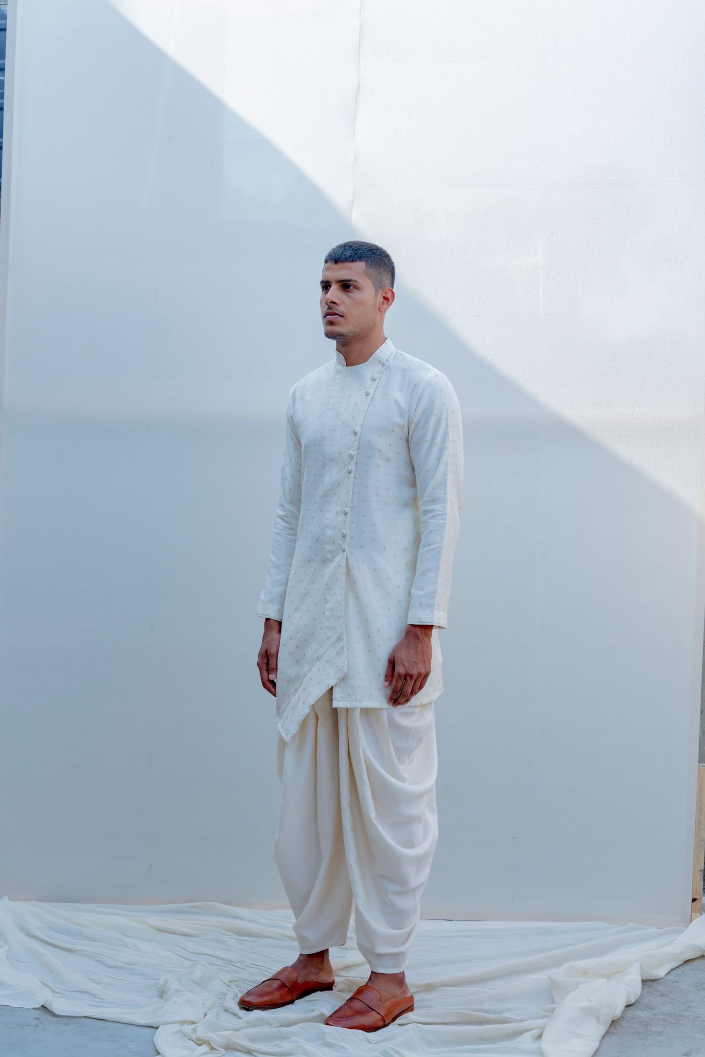 Wayfarer - Off-White Asymmetric Kurta & Dhoti Set-1