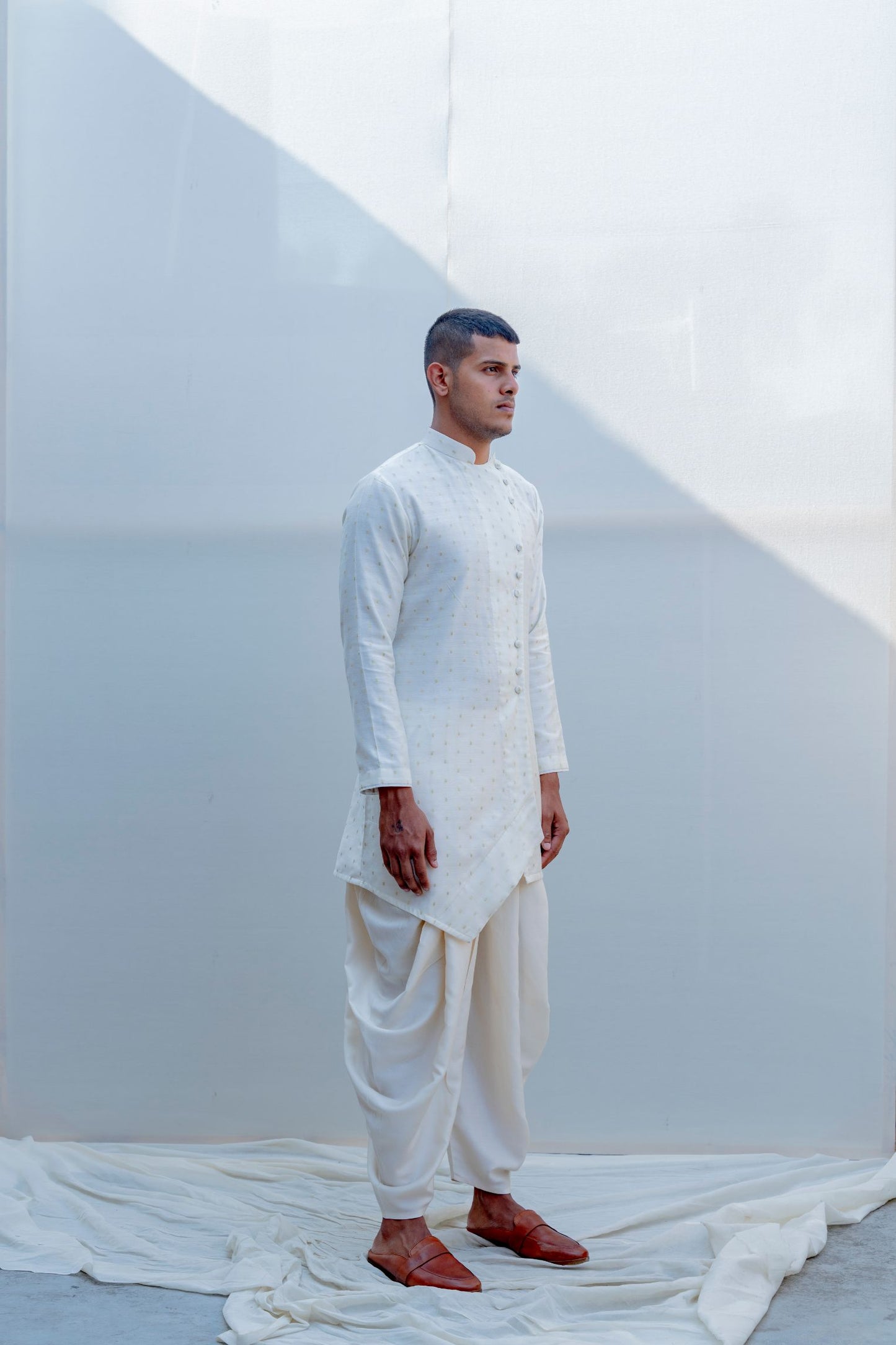 Wayfarer - Off-White Asymmetric Kurta & Dhoti Set-2