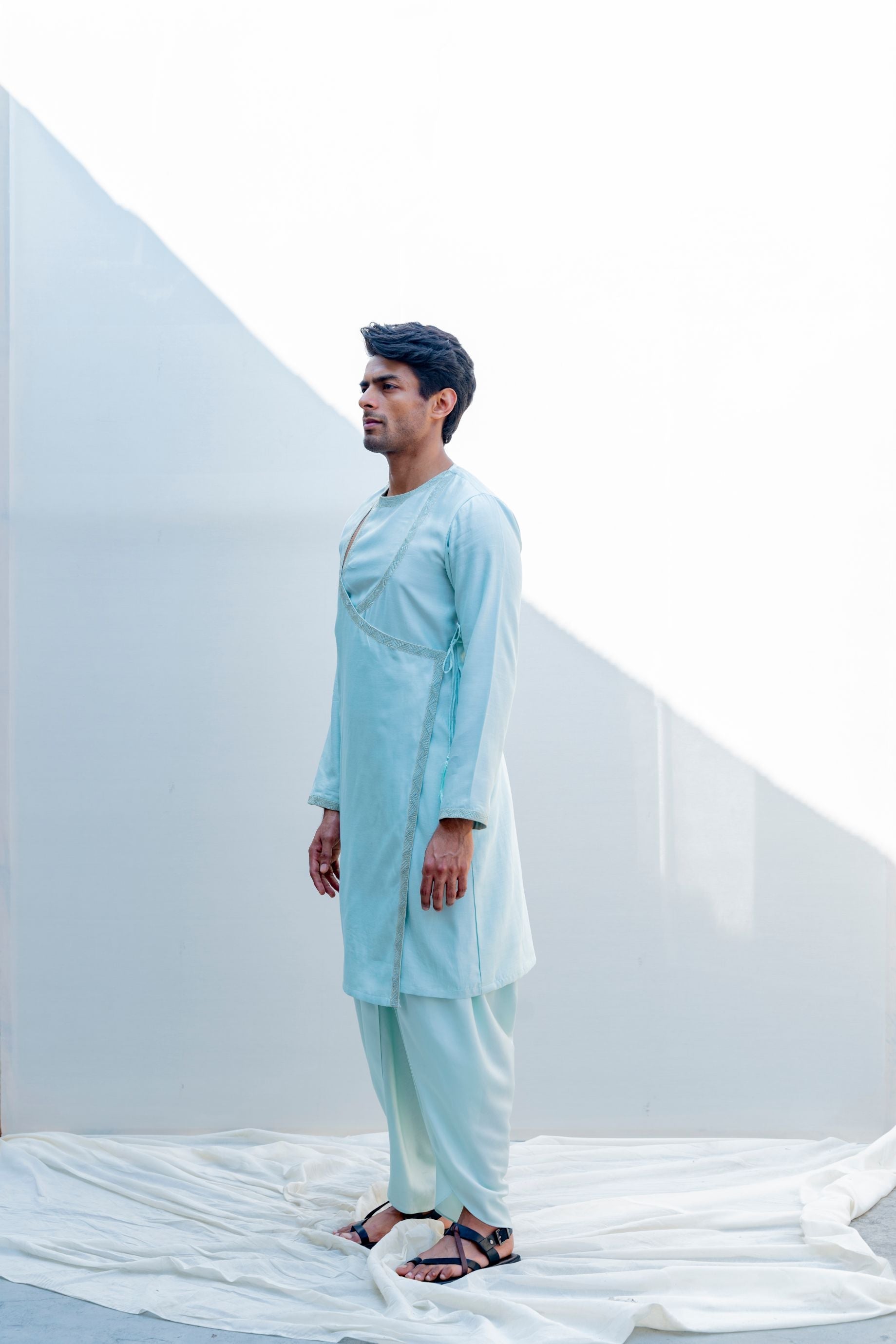 Mirjai- Light Blue Angrakha Kurta With Tulip Pants Set-2