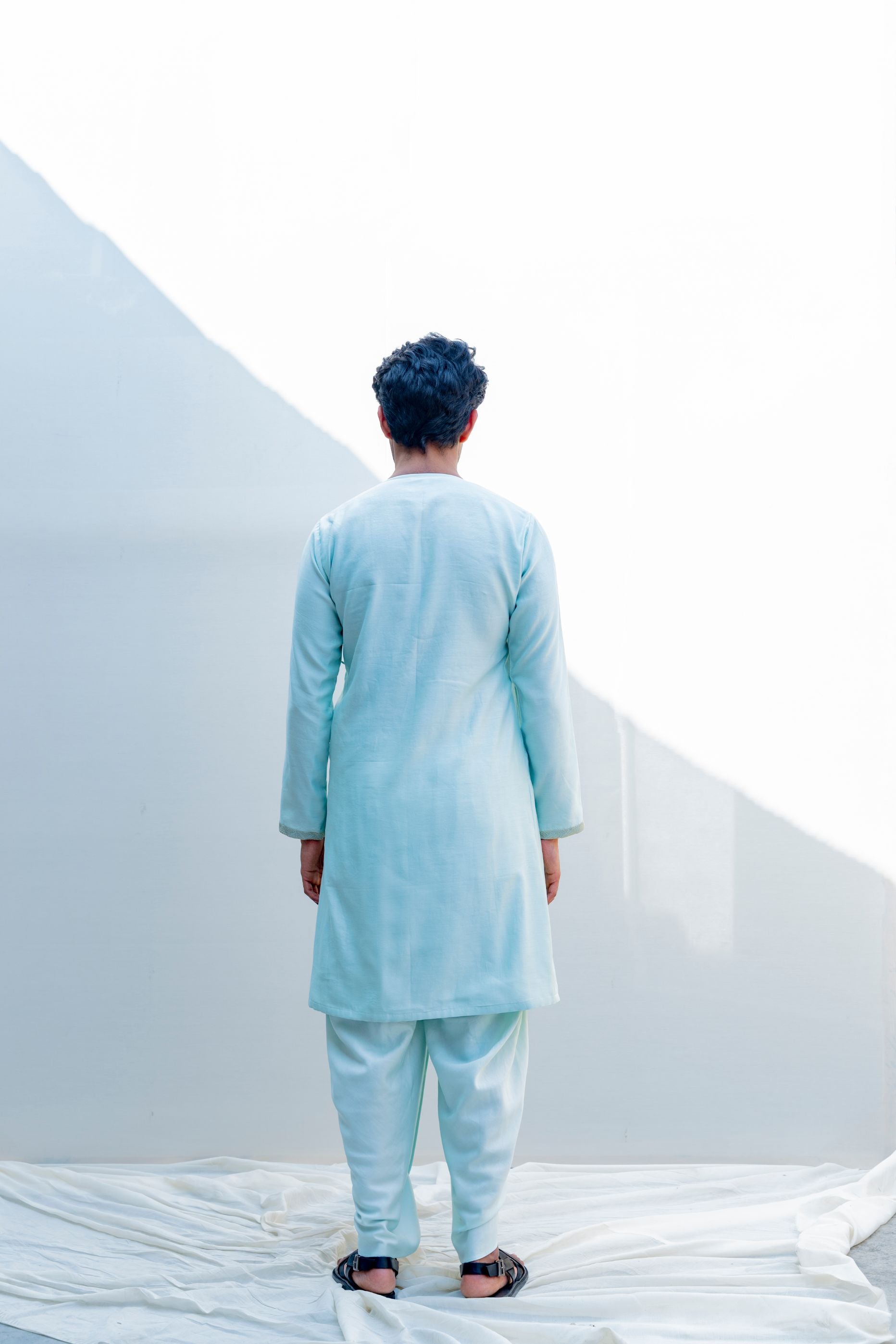 Mirjai- Light Blue Angrakha Kurta With Tulip Pants Set-3