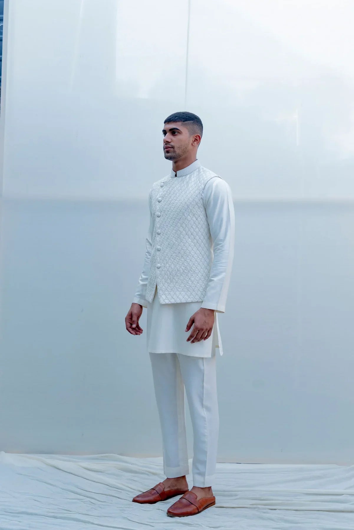 ROMANI - WHITE EMBROIDERED NEHRU JACKET SET-1