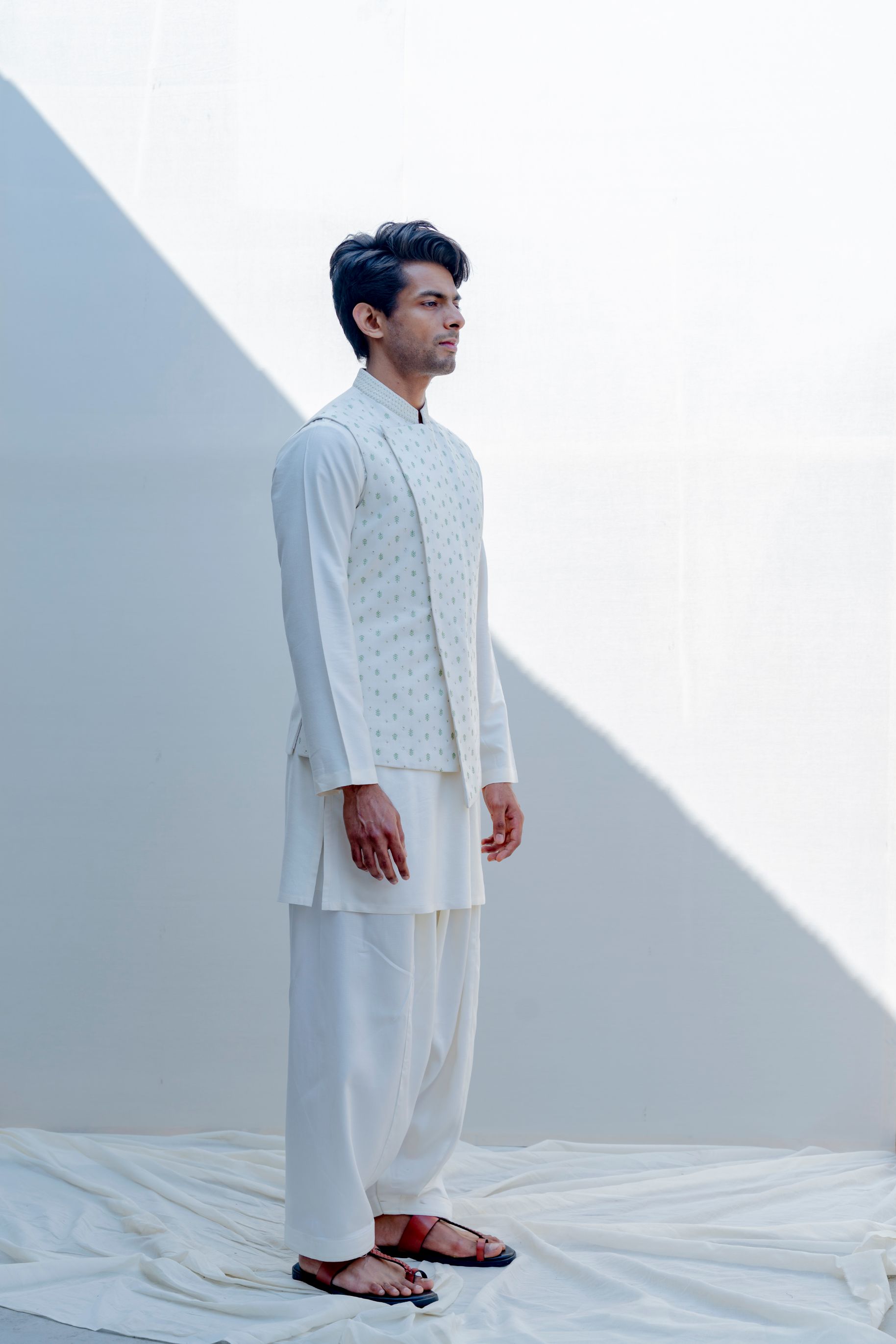 Maasai- Off White Overlapped Cross Embroidered Jacket With Kurta Set-1