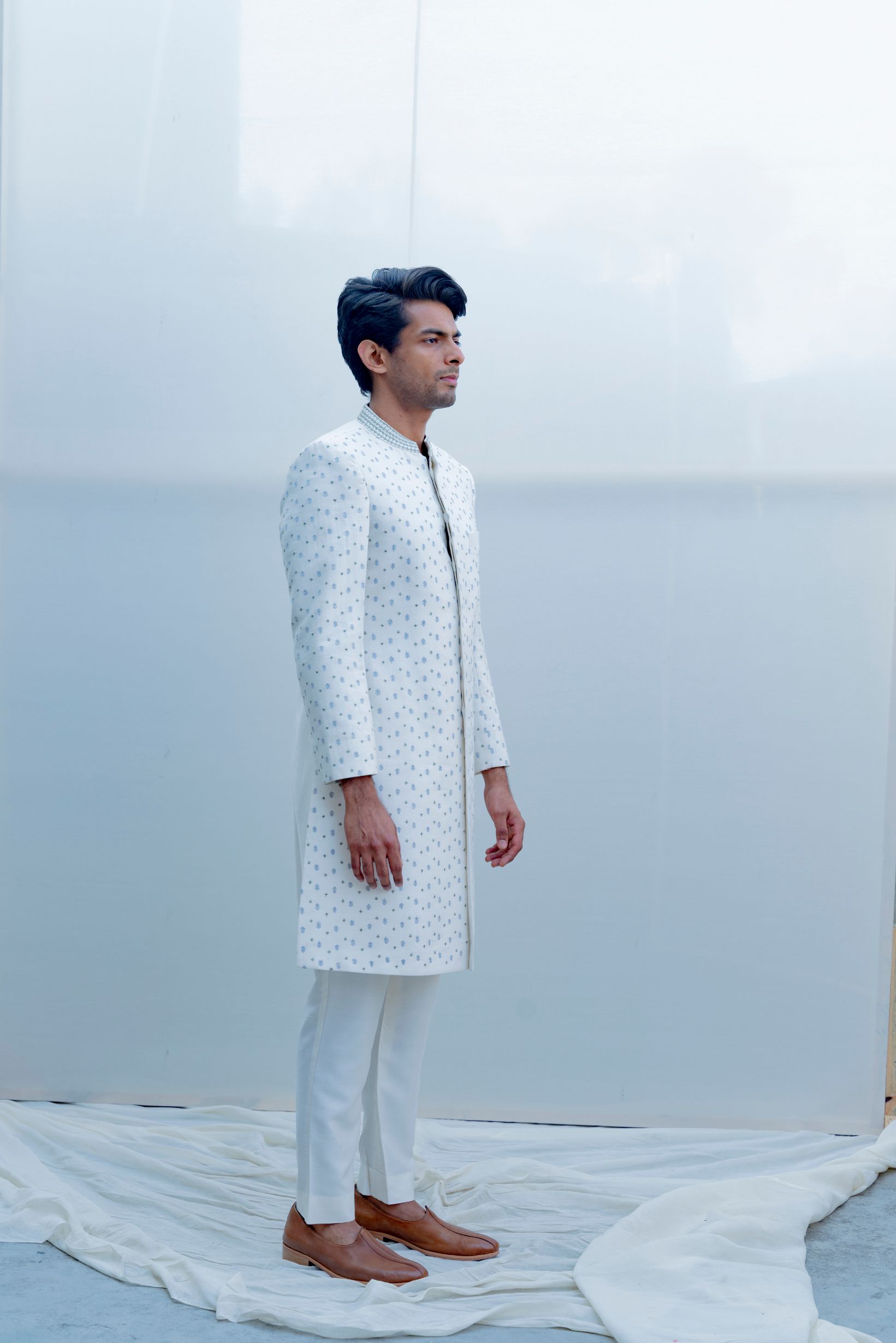 Epitome- White Embroidered Achkan With Kurta Set-1