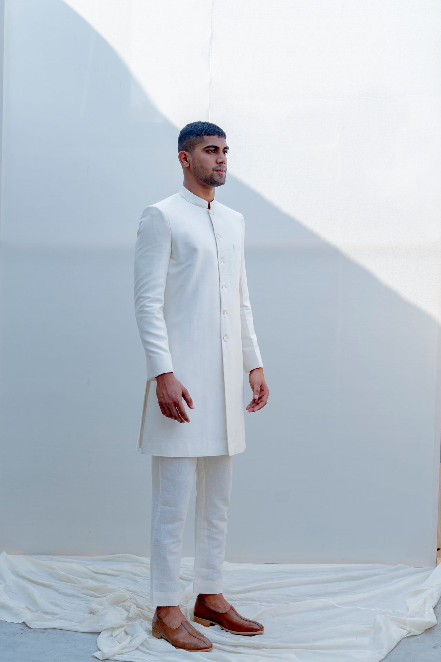 Prime - Off-White Achkan Jacket Set with Embroidered Pocket Square-1