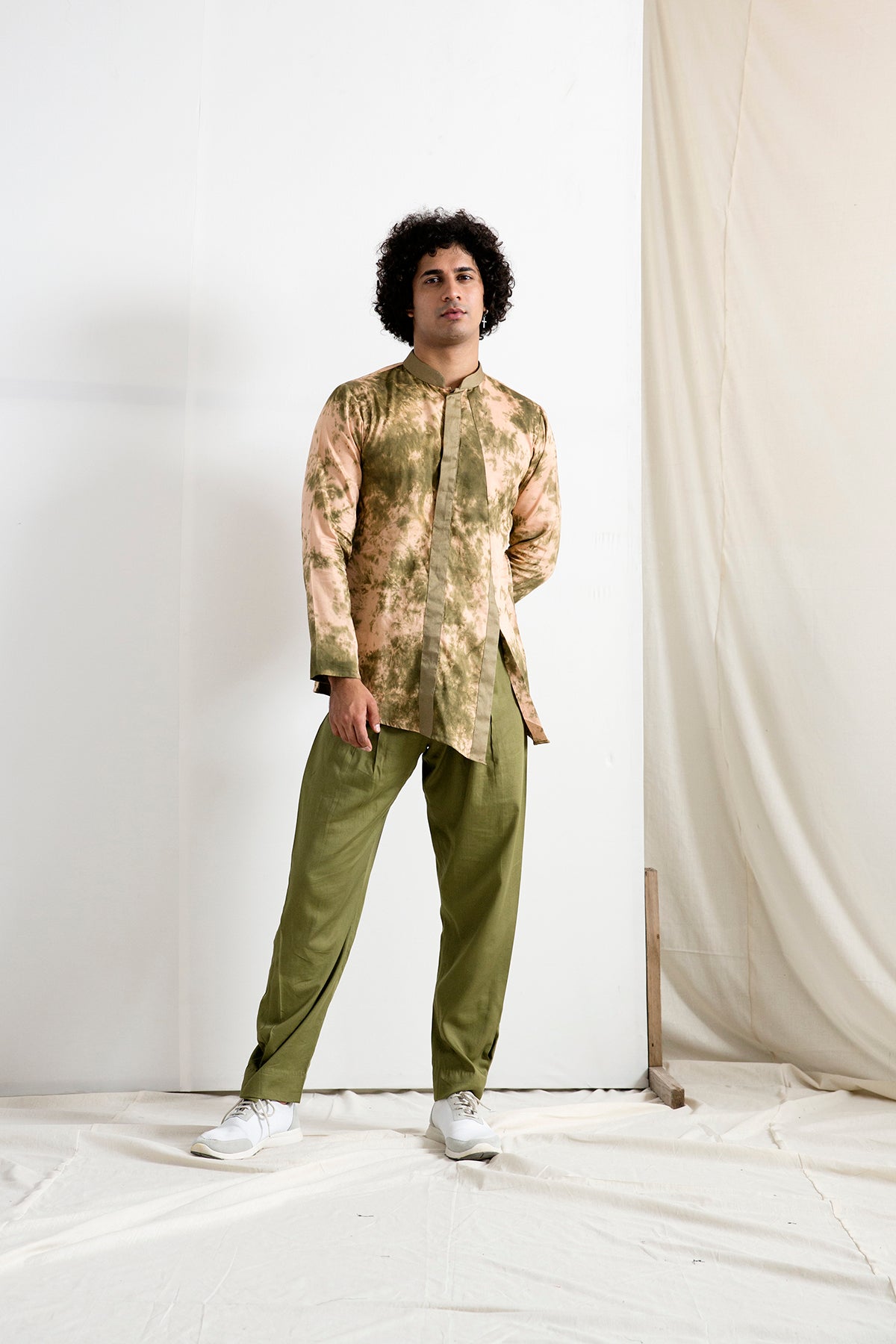 Galen - Tie & Dye Asymmetric Panelled Kurta with Pant Set-0