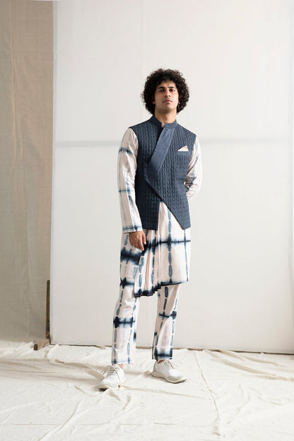 Neo - Asymmetric Quilted Jacket with Tie & Dye Kurta Set-0