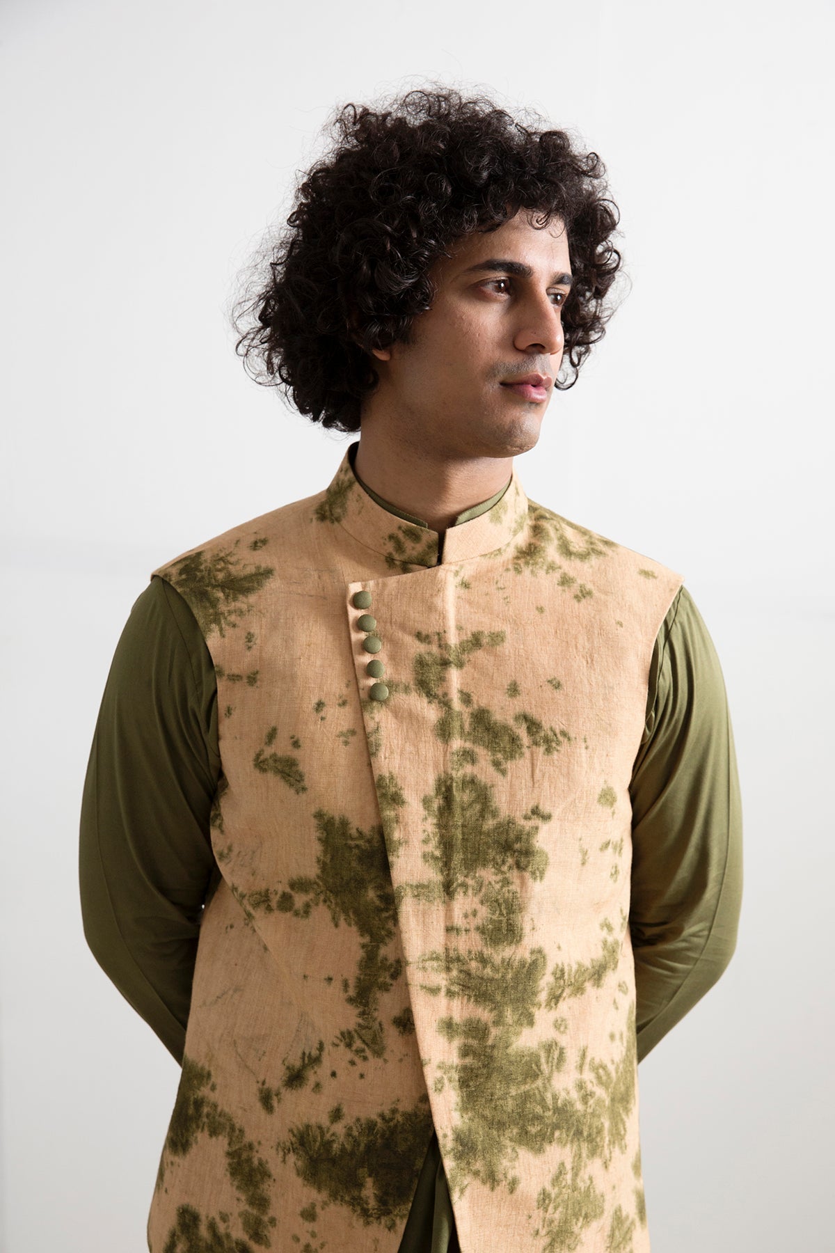 Nova - Tie & Dye Asymmetric Jacket with Green Kurta Set-3