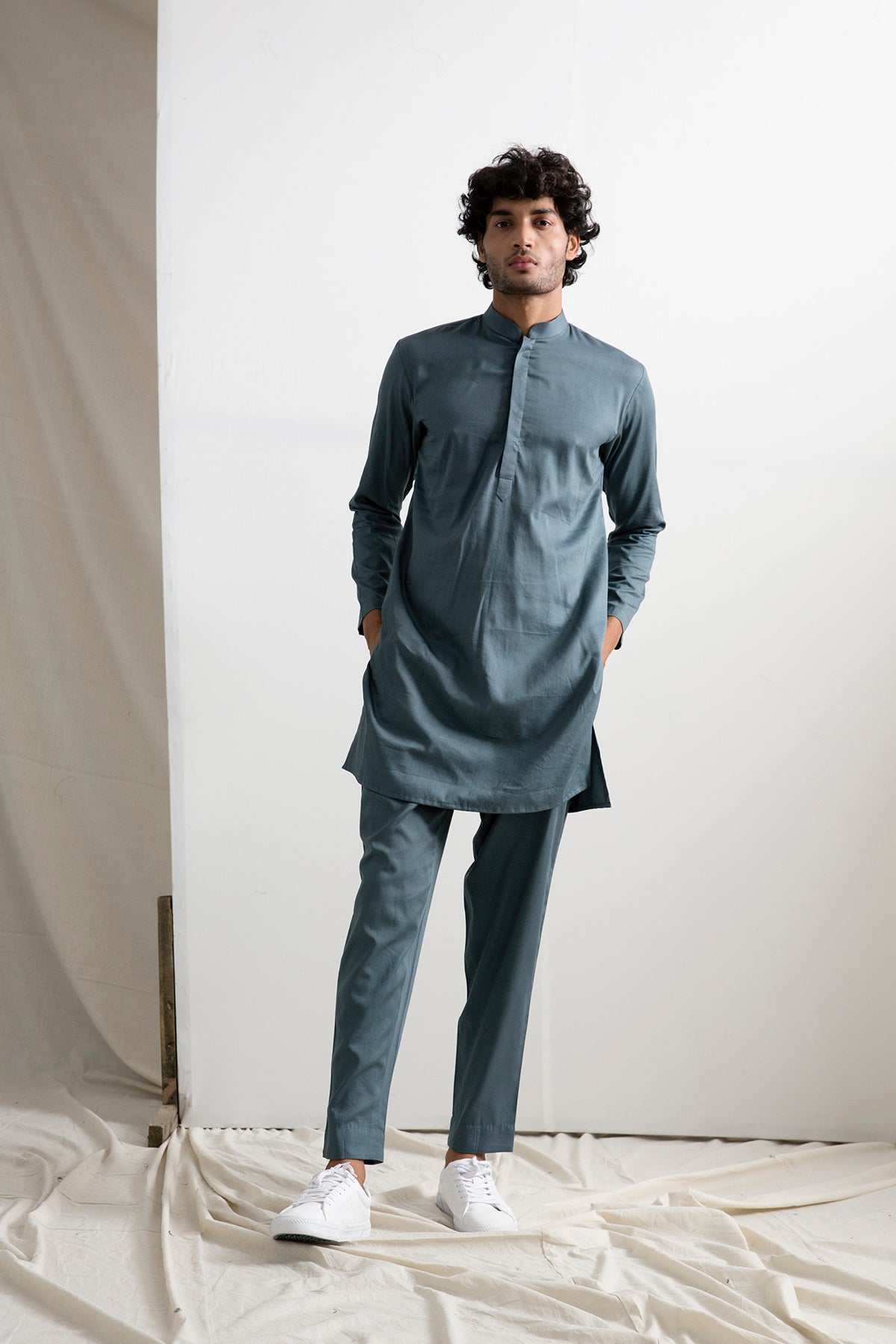 Jeff -Tie & Dye Asymmetric Jacket with Grey Kurta Set-2