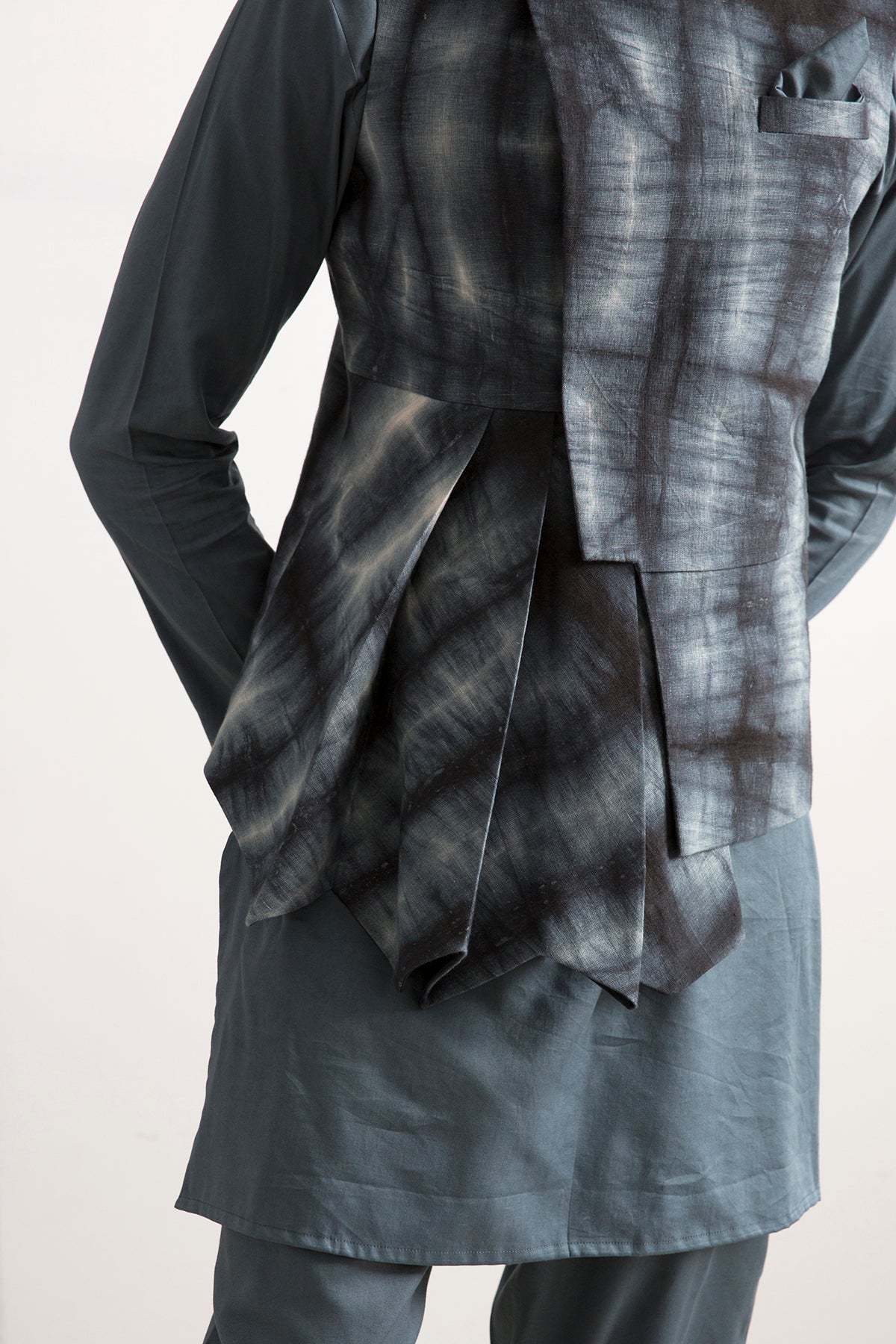 Jeff -Tie & Dye Asymmetric Jacket with Grey Kurta Set-4