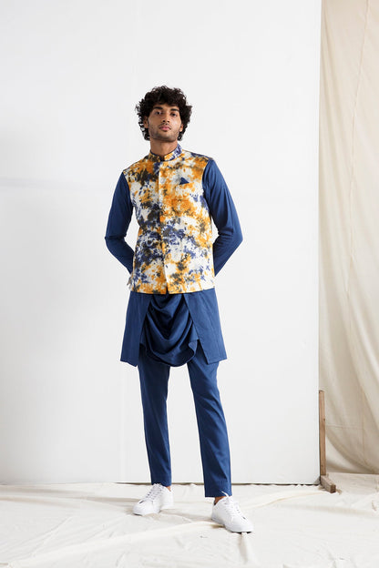 ALAIR - TIE & DYE NEHRU JACKET WITH BLUE COWL KURTA SET-0