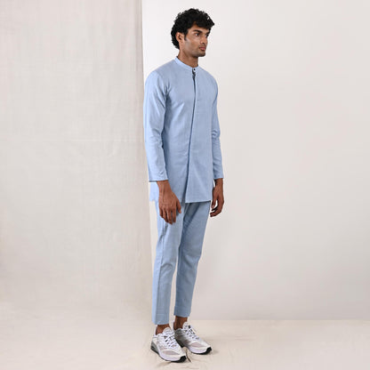 Alwin - Sky Blue Asymmetrical Short Kurta Set-1