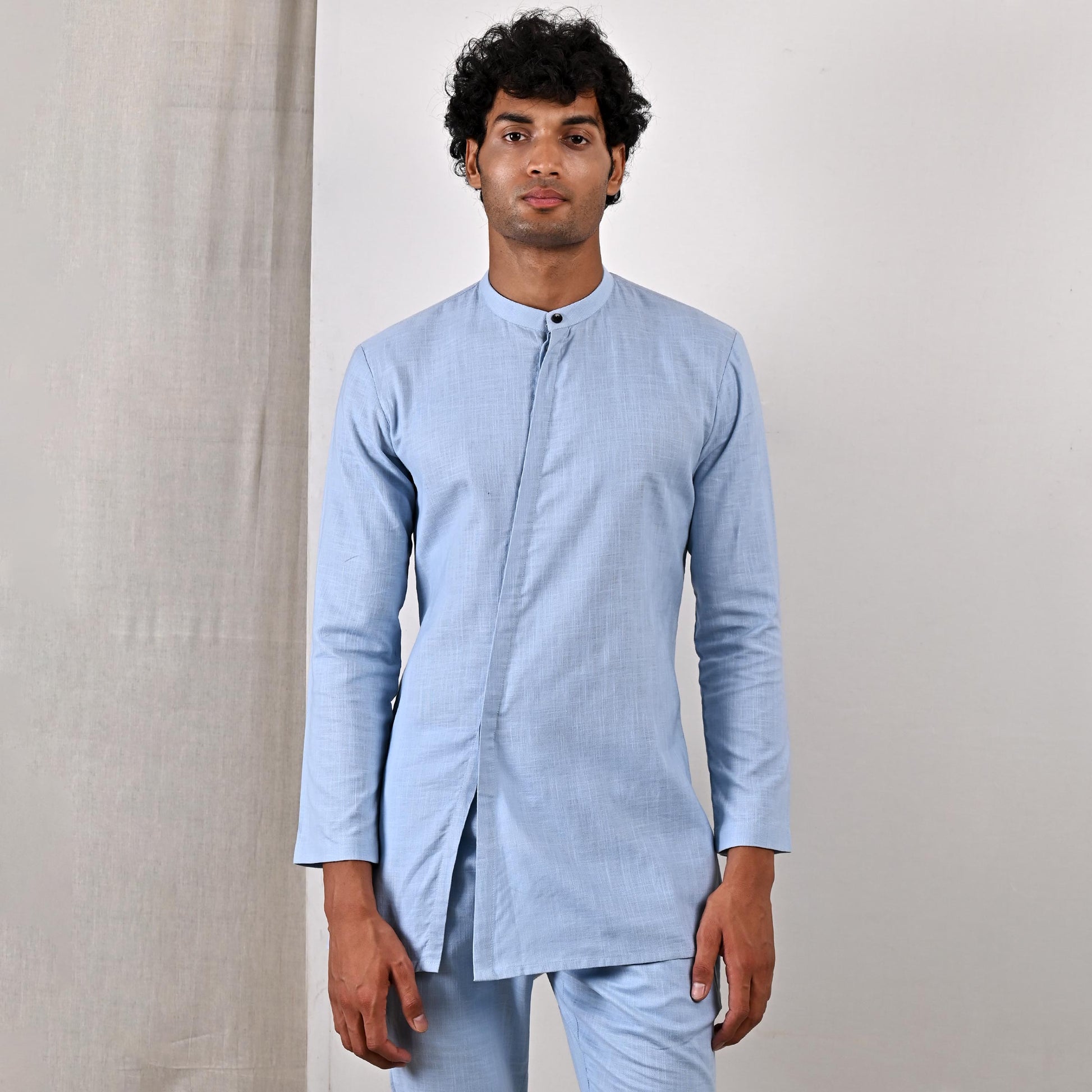 Alwin - Sky Blue Asymmetrical Short Kurta Set-4