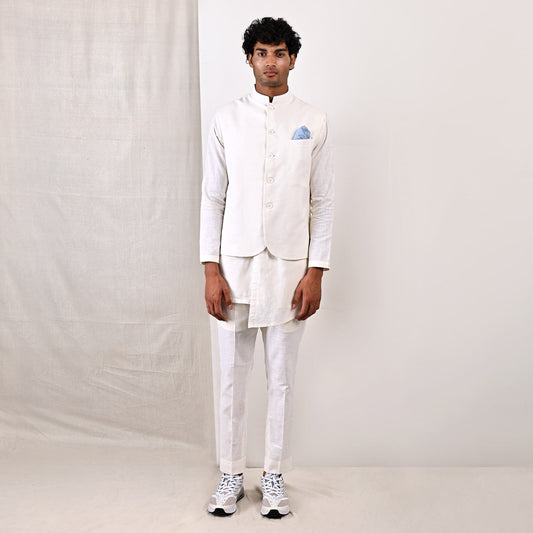 LAYNE - OFF WHITE NEHRU JACKET WITH ASYMMETRICAL OVERLAPPED KURTA SET-0