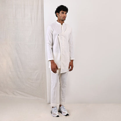 LAYNE - OFF WHITE NEHRU JACKET WITH ASYMMETRICAL OVERLAPPED KURTA SET-1