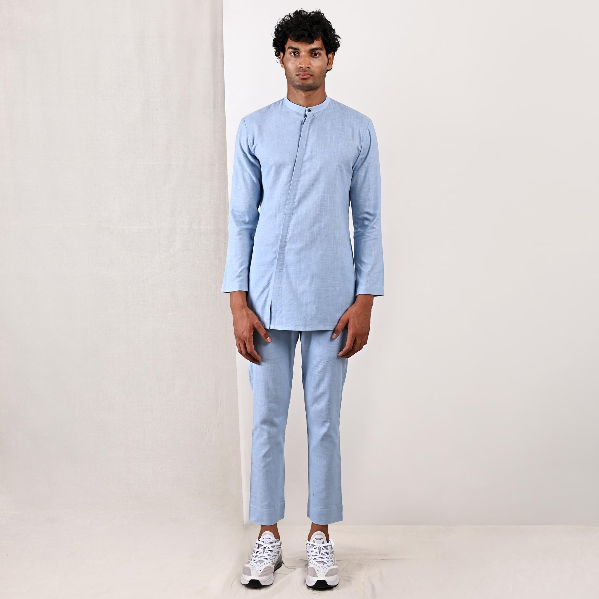 Ashton - Light Blue Nehru Jacket with Asymmetrical Kurta Set-1