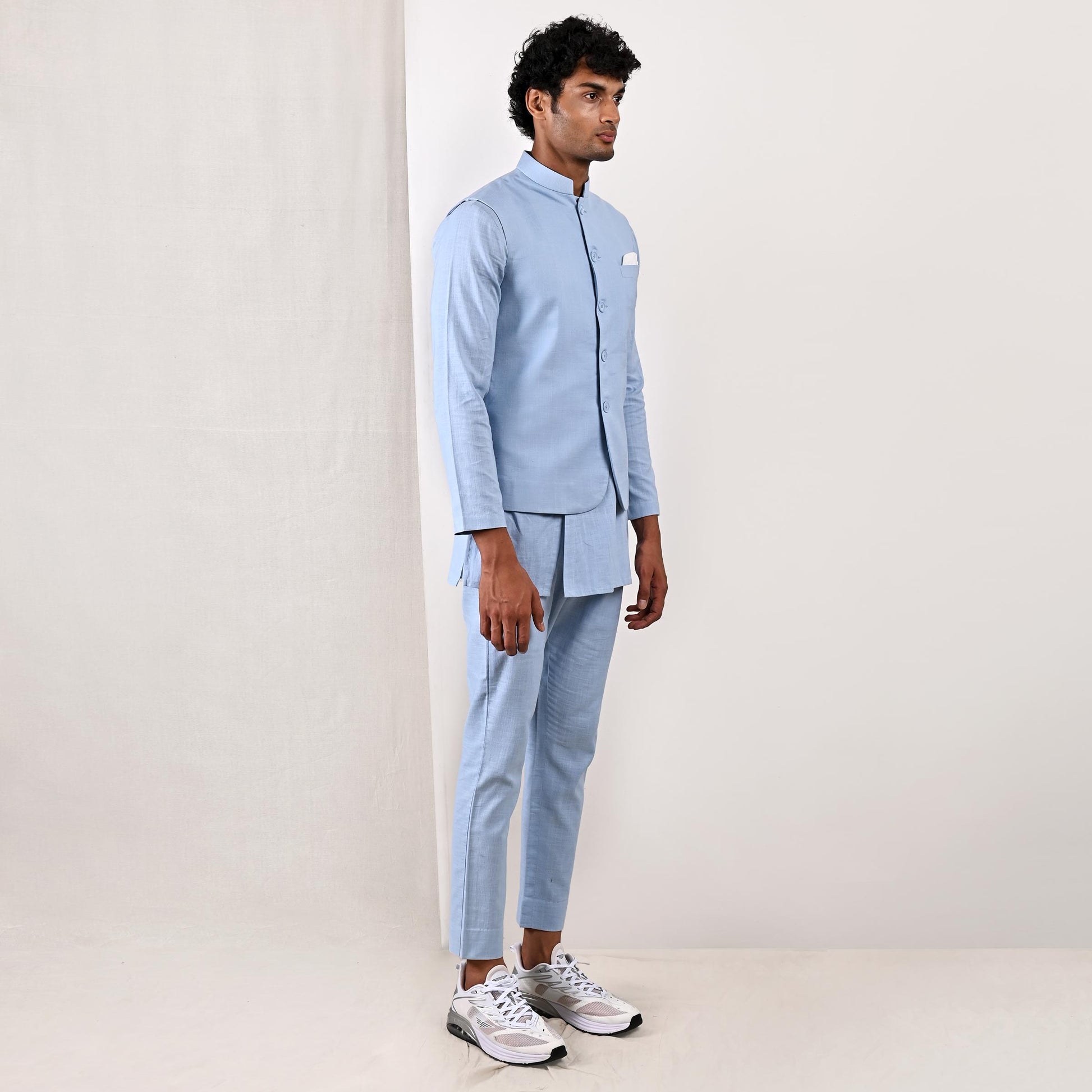 Ashton - Light Blue Nehru Jacket with Asymmetrical Kurta Set-2