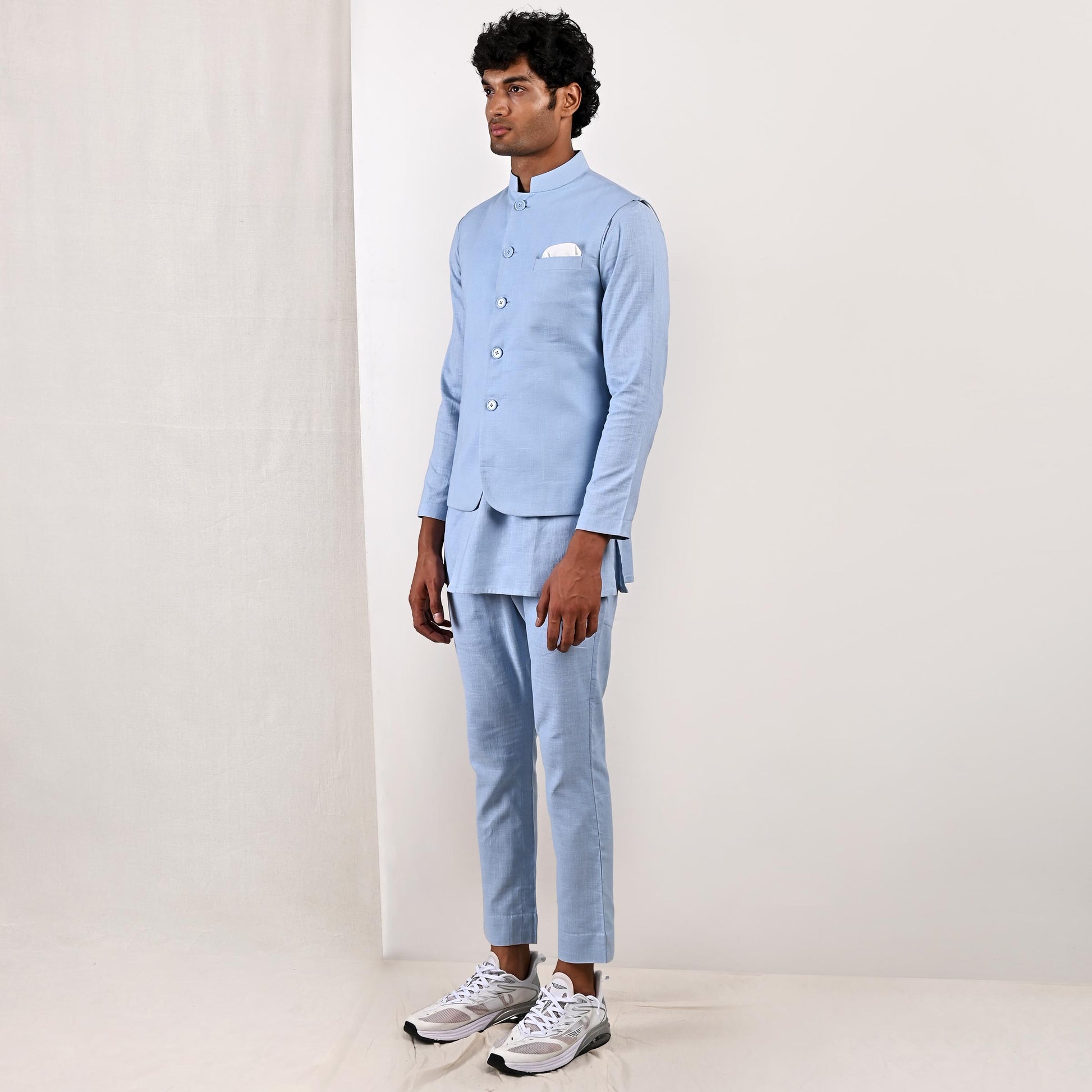 Ashton - Light Blue Nehru Jacket with Asymmetrical Kurta Set-3