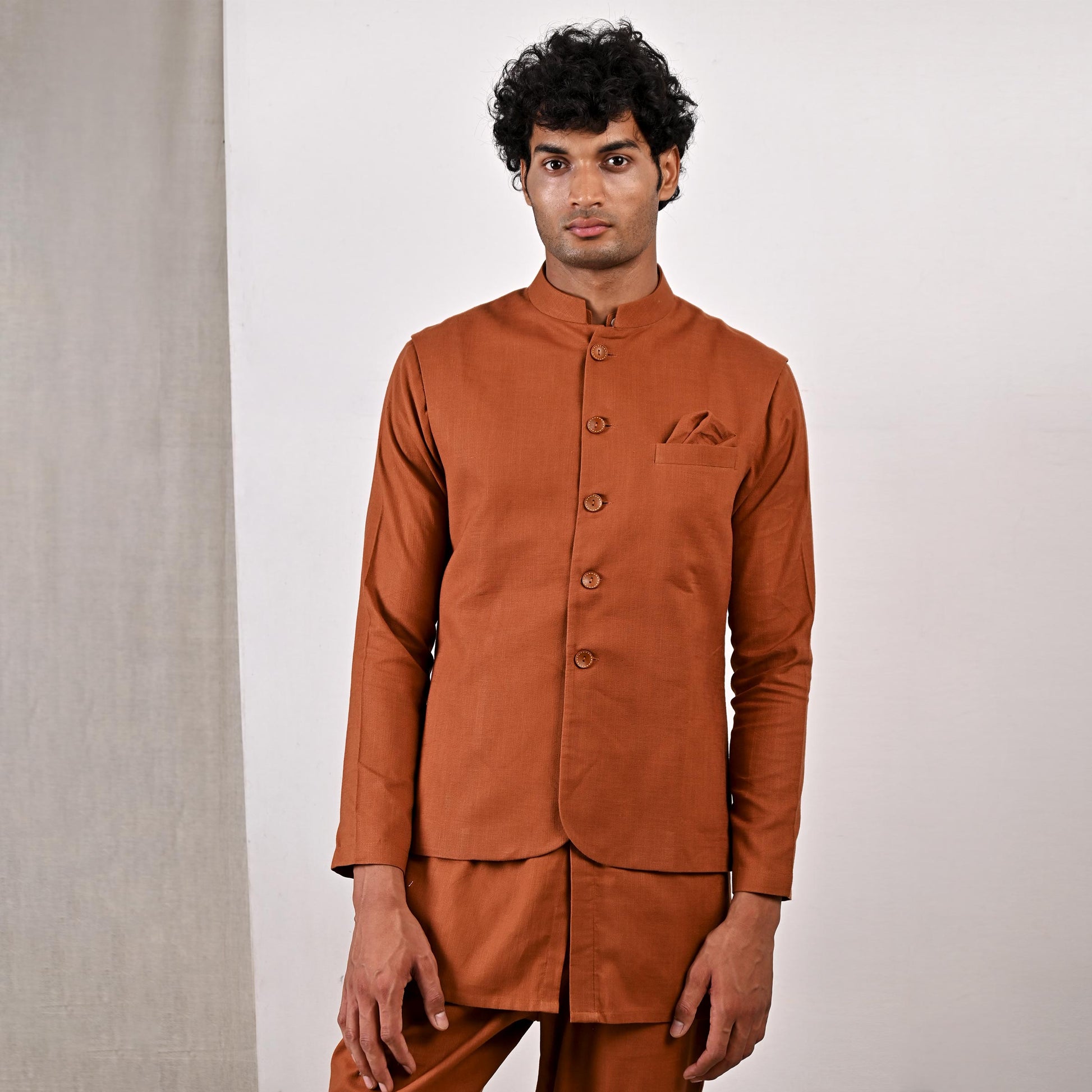 Corbin -  Tan Nehru Jacket with Kurta Set-2