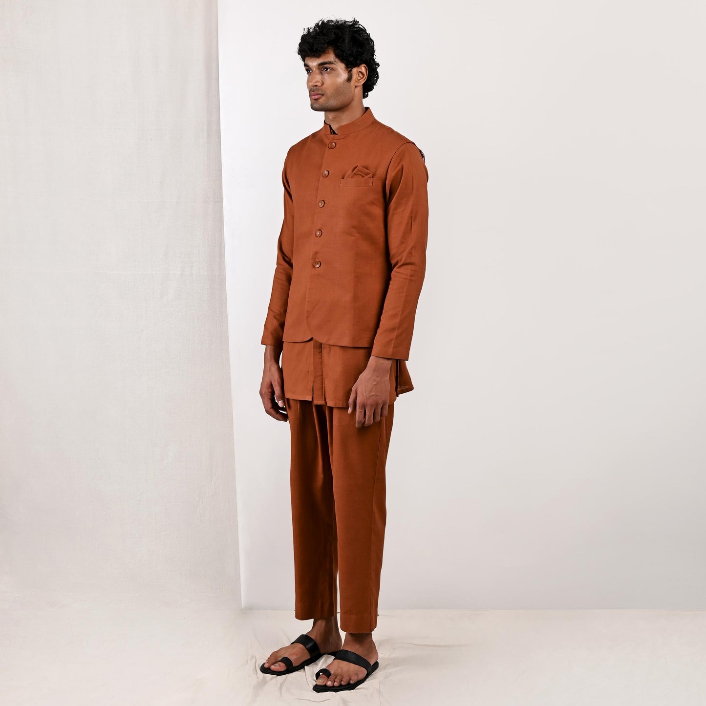 Corbin -  Tan Nehru Jacket with Kurta Set-4