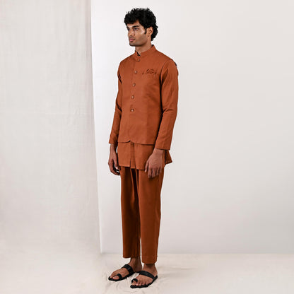 Corbin -  Tan Nehru Jacket with Kurta Set-4