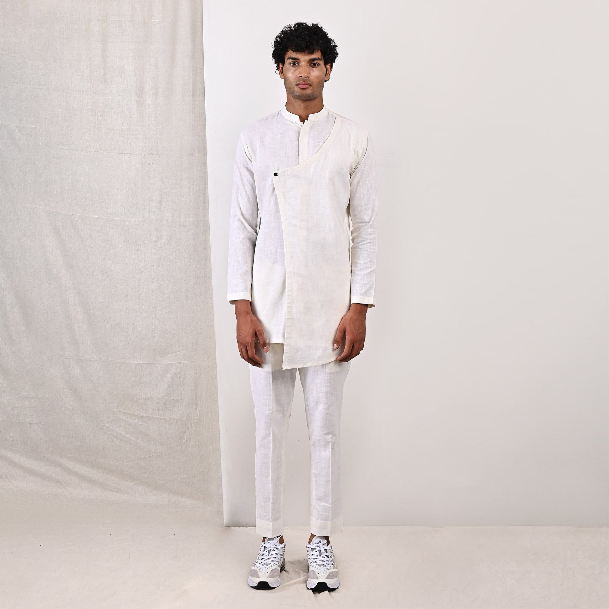 Conall - Off White Asymmetrical Short Kurta Set-0