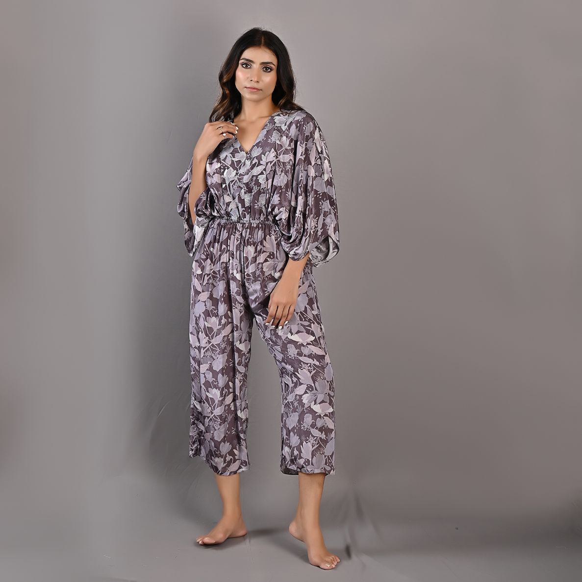 Winika- Mauve Floral Printed Jumpsuit with Embroidered Neckline-0