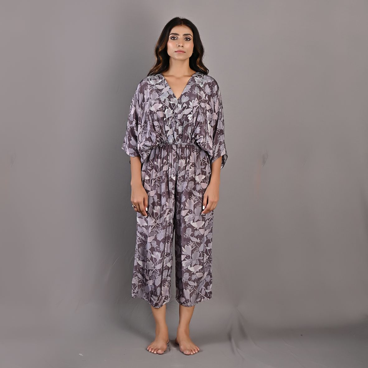 Winika- Mauve Floral Printed Jumpsuit with Embroidered Neckline-1