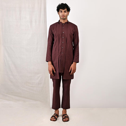 Reuben - Dark Mahogany Short Kurta Set-0