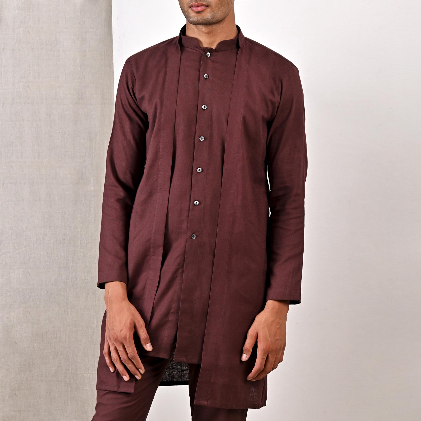 Reuben - Dark Mahogany Short Kurta Set-1