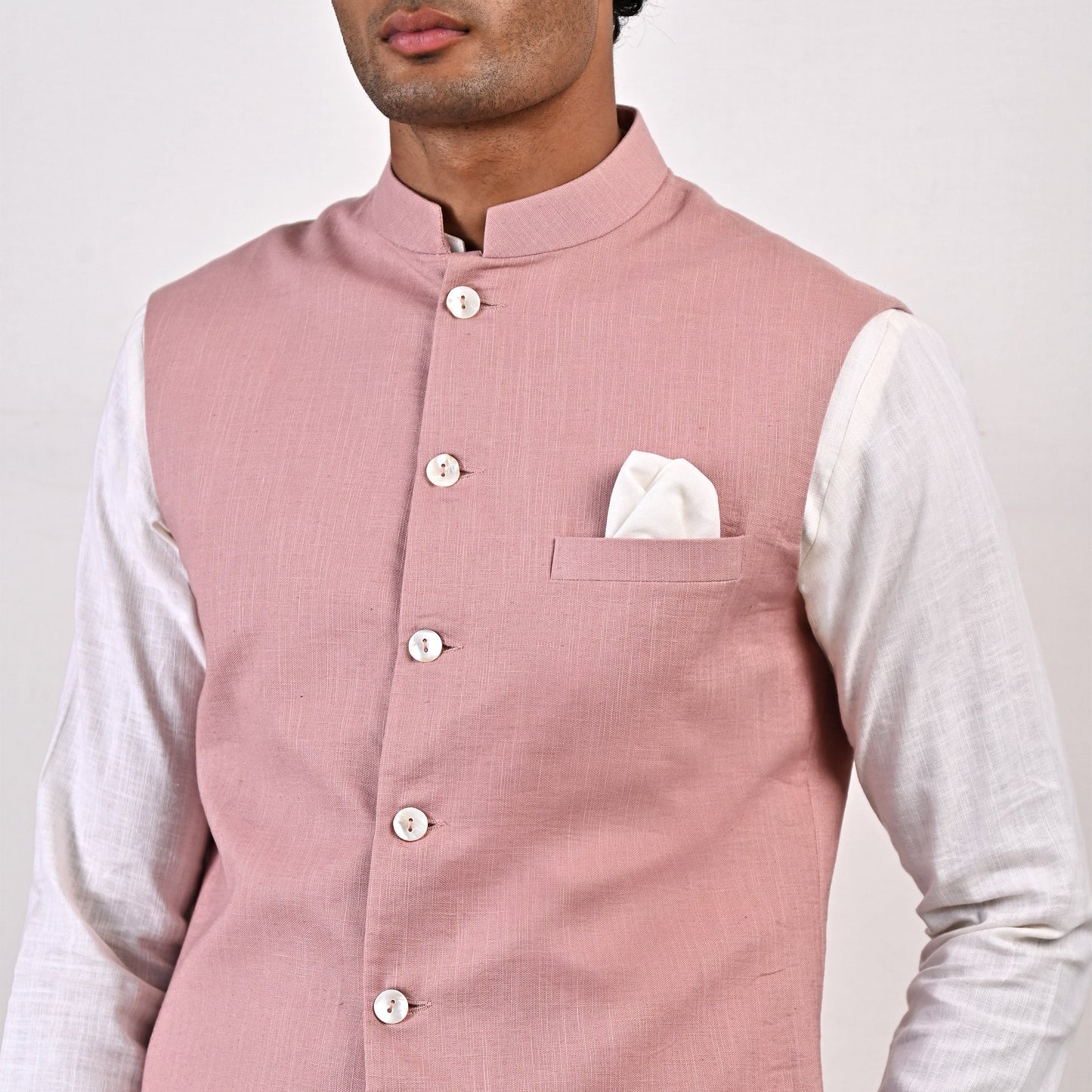 Alistair - Mauve Nehru Jacket with Off-White Asymmetrical Overlapped Kurta Set-2