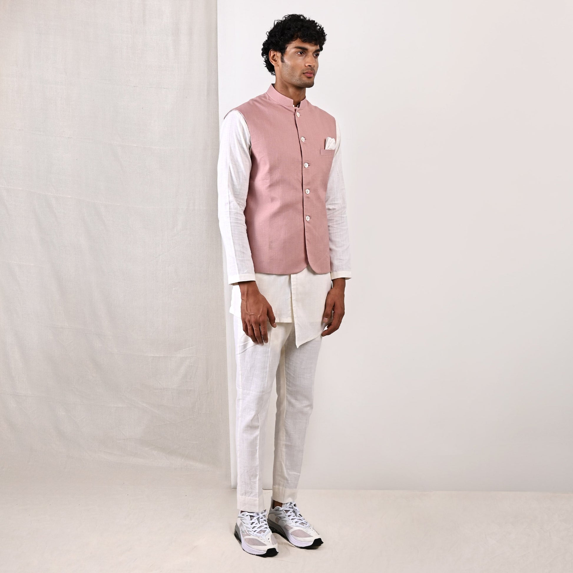 Alistair - Mauve Nehru Jacket with Off-White Asymmetrical Overlapped Kurta Set-3