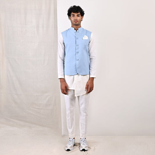 Damian Nehru Jacket with Asymmetrical Overlapped Kurta Set-0