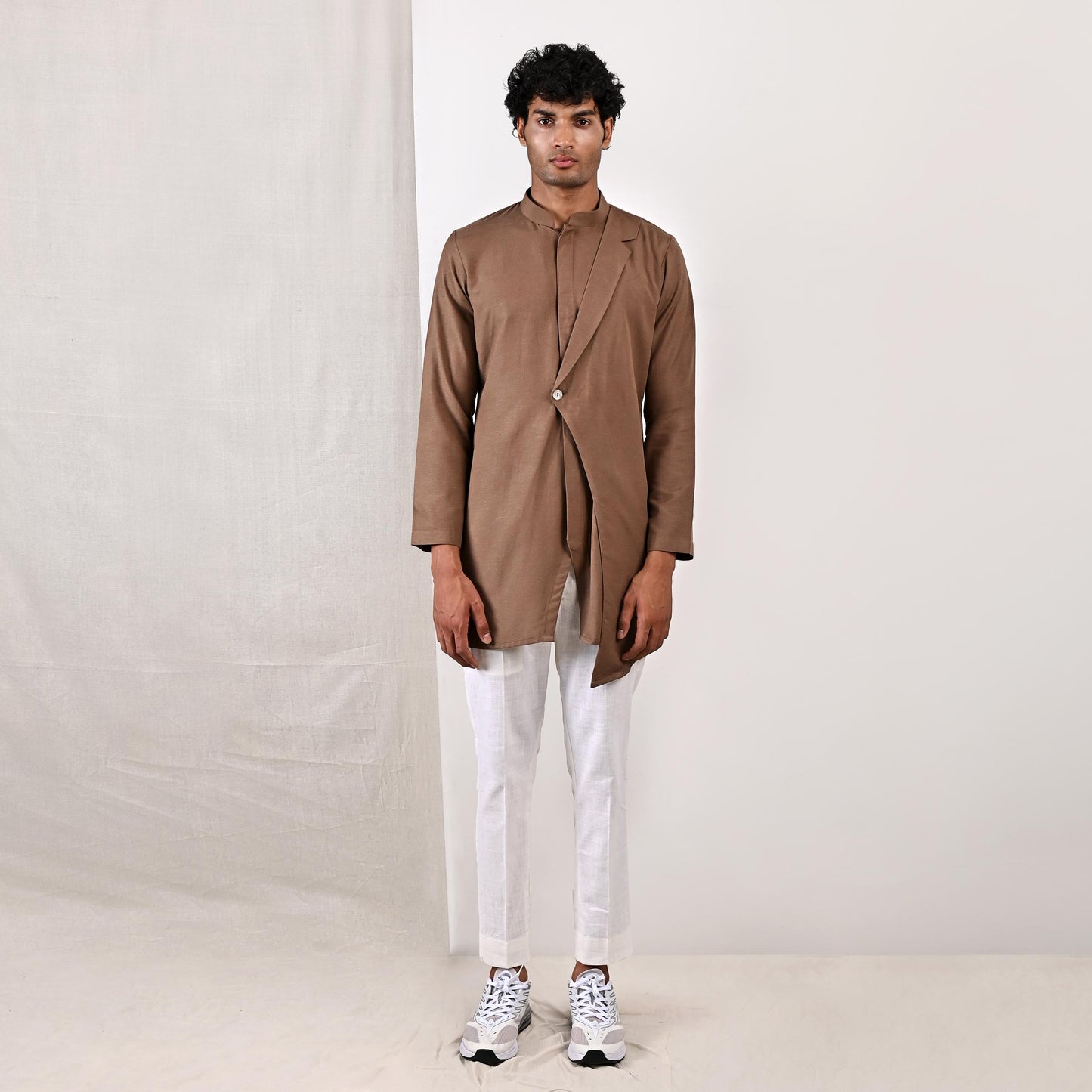 Cillian - Light Brown Short Kurta With Off White Pant Set-0