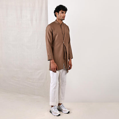 Cillian - Light Brown Short Kurta With Off White Pant Set-2