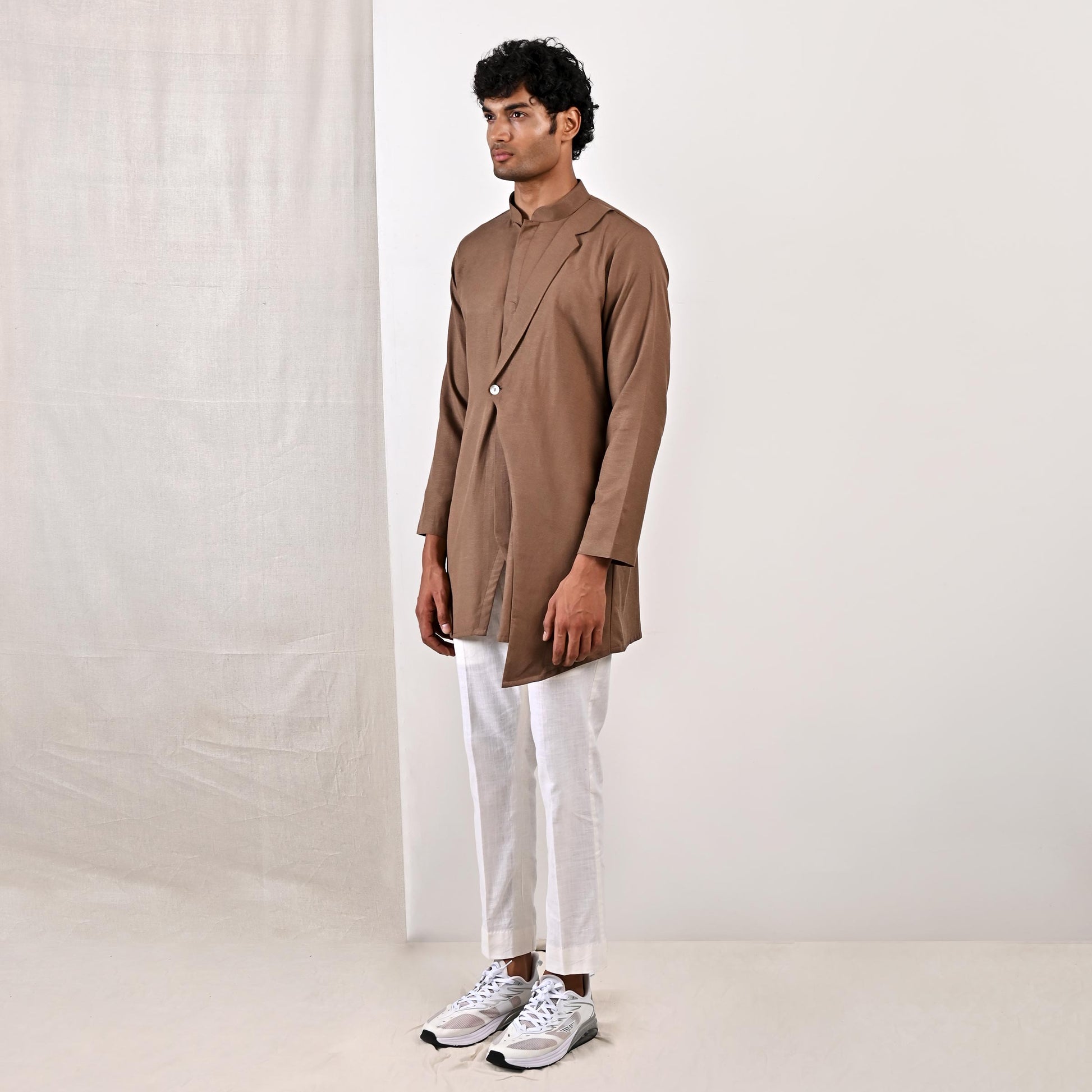 Cillian - Light Brown Short Kurta With Off White Pant Set-3