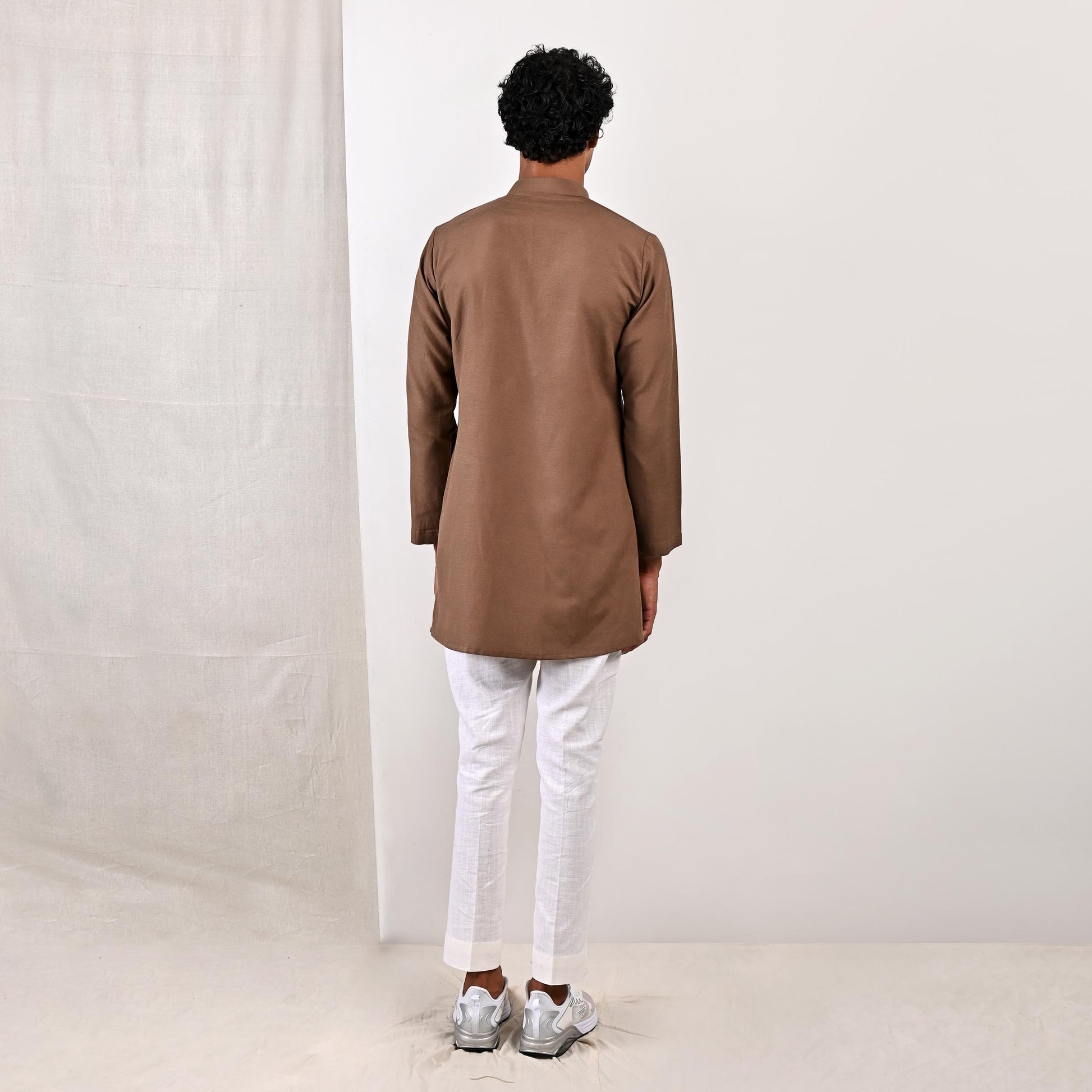 Cillian - Light Brown Short Kurta With Off White Pant Set-4