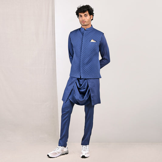 Niall Quilted Nehru Jacket with Cowl Kurta Set-0