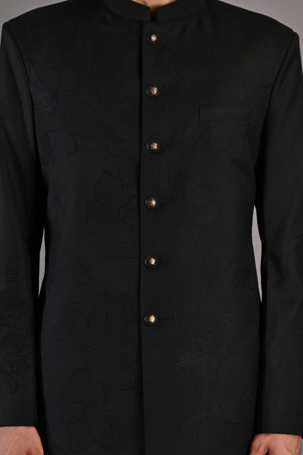 Aragorn - Black Abstract Embroidered Bandhgala Jacket Set-1