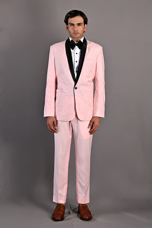 Dempsey - Light Pink Abstract Embroidered Tuxedo Set-2