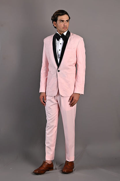 Dempsey - Light Pink Abstract Embroidered Tuxedo Set-4