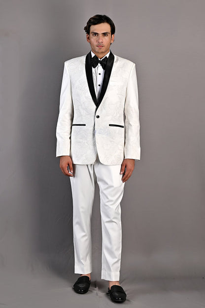 Hadrian - Off White Abstract Embroidered Tuxedo Set-0